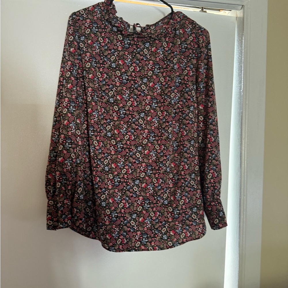 LOFT Black and Pink Blouse Elegant Top